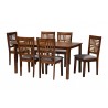 Baxton Studio Deanna Modern Grey Fabric and Walnut Brown Finished Wood 7-Piece Dining Set - Set in Front Side Angle