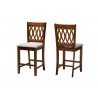 Baxton Studio Florencia Modern Grey Fabric and Walnut Brown Finished Wood Counter Stool - Set of Two - Front Side and Back Side Angle