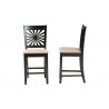 Baxton Studio Olympia Modern Beige Fabric and Espresso Brown Finished Wood Counter Stool - Set of Two - Front and Side Angle