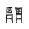 Baxton Studio Olympia Modern Grey Fabric and Espresso Brown Finished Wood Counter Stool - Set of Two - Front and Back Angle