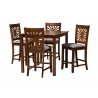 Baxton Studio Olympia Modern Grey Fabric and Walnut Brown Finished Wood 5-Piece Pub Set - Set in Front Side Angle
