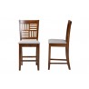 Baxton Studio Deanna Modern Grey Fabric and Walnut Brown Finished Wood 2-Piece Counter Stool Set - Front and Side Angle