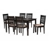 Baxton Studio Florencia Modern Beige Fabric and Espresso Brown Finished Wood 7-Piece Dining Set - Set in Front Side Angle