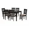 Baxton Studio Florencia Modern Beige Fabric and Espresso Brown Finished Wood 7-Piece Dining Set - Set in Front Side Angle - Baxton Studio Florencia Modern Beige Fabric and Espresso Brown Finished Wood 7-Piece Dining Set - Set in Front Side Angle