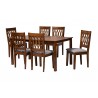 Baxton Studio Florencia Modern Grey Fabric and Walnut Brown Finished Wood 7-Piece Dining Set - Set in Front Side Angle