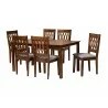 Baxton Studio Florencia Modern Grey Fabric and Walnut Brown Finished Wood 7-Piece Dining Set - Set in Front Side Angle - Baxton Studio Florencia Modern Grey Fabric and Walnut Brown Finished Wood 7-Piece Dining Set - Set in Front Side Angle