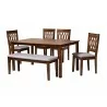 Baxton Studio Florencia Modern Grey Fabric and Walnut Brown Finished Wood 6-Piece Dining Set - Set in Front Side Angle - Baxton Studio Florencia Modern Grey Fabric and Walnut Brown Finished Wood 6-Piece Dining Set - Set in Front Side Angle