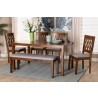 Baxton Studio Florencia Modern Grey Fabric and Walnut Brown Finished Wood 6-Piece Dining Set - Lifestyle