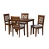 Baxton Studio Florencia Modern Grey Fabric and Walnut Brown Finished Wood 5-Piece Dining Set - Set in Front Side Angle