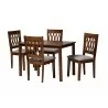 Baxton Studio Florencia Modern Grey Fabric and Walnut Brown Finished Wood 5-Piece Dining Set - Set in Front Side Angle - Baxton Studio Florencia Modern Grey Fabric and Walnut Brown Finished Wood 5-Piece Dining Set - Set in Front Side Angle