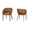 Baxton Studio Mario Modern Bohemian Natural Brown Finished Teak Wood and Rattan 2-Piece Dining Chair Set - Front Side and Back Side Angle
