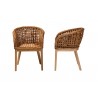 Baxton Studio Mario Modern Bohemian Natural Brown Finished Teak Wood and Rattan 2-Piece Dining Chair Set - Front and Side Angle