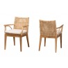Baxton Studio Storsel Modern Bohemian Natural Brown Finished Teak Wood and Rattan 2-Piece Dining Chair Set - Front Side and Back Side Angle