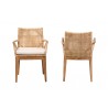 Baxton Studio Storsel Modern Bohemian Natural Brown Finished Teak Wood and Rattan 2-Piece Dining Chair Set - Front and Back Angle