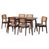Baxton Studio Dannon Mid-Century Modern Grey Fabric and Walnut Brown Finished Wood 7-Piece Dining Set - Set in Front Side Angle