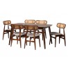 Baxton Studio Tarana Mid-Century Modern Grey Fabric and Walnut Brown Finished Wood 7-Piece Dining Set - Set in Front Side Angle