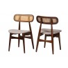 Baxton Studio Tarana Mid-Century Modern Grey Fabric and Walnut Brown Finished Wood 2-Piece Dining Chair Set - Front Side and Back Side Angle