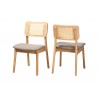 Baxton Studio Dannon Mid-Century Modern Grey Fabric and Natural Oak Finished Wood 2-Piece Dining Chair Set - Front Side and Back Side Angle