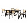 Baxton Studio Dannon Mid-Century Modern Cream Fabric and Black Finished Wood 7-Piece Dining Set  - Set in Front Side Angle