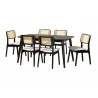 Baxton Studio Dannon Mid-Century Modern Cream Fabric and Black Finished Wood 7-Piece Dining Set  - Set in Front Side Angle - Baxton Studio Dannon Mid-Century Modern Cream Fabric and Black Finished Wood 7-Piece Dining Set  - Set in Front Side Angle