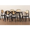 Baxton Studio Darrion Mid-Century Modern Cream Fabric and Black Finished Wood 7-Piece Dining Set - Set in Front Side Angle