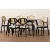 Baxton Studio Darrion Mid-Century Modern Cream Fabric and Black Finished Wood 7-Piece Dining Set - Set in Front Side Angle - Baxton Studio Darrion Mid-Century Modern Cream Fabric and Black Finished Wood 7-Piece Dining Set - Set in Front Side Angle