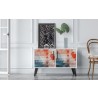 Manhattan Comfort Mid-Century- Modern Amsterdam Double Side Table 2.0 with 3 Shelves in Multi Color Red and Blue