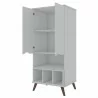Manhattan Comfort Hampton 26.77 Display Cabinet 6 Shelves and Solid Wood Legs in Off White Open - Manhattan Comfort Hampton 26.77 Display Cabinet 6 Shelves and Solid Wood Legs in Off White Open