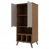 Manhattan Comfort Hampton 26.77 Display Cabinet 6 Shelves and Solid Wood Legs in Off White and Maple Cream Open
