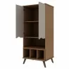 Manhattan Comfort Hampton 26.77 Display Cabinet 6 Shelves and Solid Wood Legs in Off White and Maple Cream Open - Manhattan Comfort Hampton 26.77 Display Cabinet 6 Shelves and Solid Wood Legs in Off White and Maple Cream Open