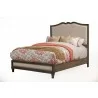 Alpine Furniture Charleston Queen Panel Bed w/Upholstered Head & Footboard, Antique Grey - Front Side Angle - Alpine Furniture Charleston Queen Panel Bed w/Upholstered Head & Footboard, Antique Grey - Front Side Angle