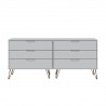 Manhattan Comfort Rockefeller 6-Drawer Double Low Dresser with Metal Legs in White Front