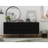 Manhattan Comfort Rockefeller 6-Drawer Double Low Dresser with Metal Legs in Black