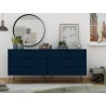 Manhattan Comfort Rockefeller 6-Drawer Double Low Dresser with Metal Legs in Blue Front