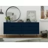 Manhattan Comfort Rockefeller 6-Drawer Double Low Dresser with Metal Legs in Blue Front - Manhattan Comfort Rockefeller 6-Drawer Double Low Dresser with Metal Legs in Blue Front