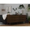 Manhattan Comfort Rockefeller 6-Drawer Double Low Dresser with Metal Legs in Brown