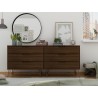 Manhattan Comfort Rockefeller 6-Drawer Double Low Dresser with Metal Legs in Brown Front