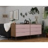 Manhattan Comfort Rockefeller 6-Drawer Double Low Dresser with Metal Legs in Pink Front
