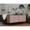 Manhattan Comfort Rockefeller 6-Drawer Double Low Dresser with Metal Legs in Pink Front - Manhattan Comfort Rockefeller 6-Drawer Double Low Dresser with Metal Legs in Pink Front