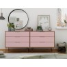 Manhattan Comfort Rockefeller 6-Drawer Double Low Dresser with Metal Legs in Pink