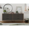 Manhattan Comfort Rockefeller 6-Drawer Double Low Dresser with Metal Legs in Grey Front