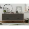 Manhattan Comfort Rockefeller 6-Drawer Double Low Dresser with Metal Legs in Grey Front - Manhattan Comfort Rockefeller 6-Drawer Double Low Dresser with Metal Legs in Grey Front