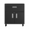 Manhattan Comfort 3-Piece Fortress Mobile Space-Saving Steel Garage Cabinet and Worktable 2.0 in Charcoal Grey