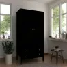 Manhattan Comfort Crown Full Wardrobe with Hanging and 2 Drawers in Black - Manhattan Comfort Crown Full Wardrobe with Hanging and 2 Drawers in Black