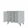 Manhattan Comfort Hampton 39.37 Buffet Stand Cabinet with 7 Shelves and Solid Wood Legs in White Open - Manhattan Comfort Hampton 39.37 Buffet Stand Cabinet with 7 Shelves and Solid Wood Legs in White Open