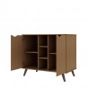 Manhattan Comfort Hampton 39.37 Buffet Stand Cabinet with 7 Shelves and Solid Wood Legs in Maple Cream Open