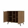 Manhattan Comfort Hampton 39.37 Buffet Stand Cabinet with 7 Shelves and Solid Wood Legs in Maple Cream Open - Manhattan Comfort Hampton 39.37 Buffet Stand Cabinet with 7 Shelves and Solid Wood Legs in Maple Cream Open
