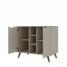 Manhattan Comfort Hampton 39.37 Buffet Stand Cabinet with 7 Shelves and Solid Wood Legs in Off White Open - Manhattan Comfort Hampton 39.37 Buffet Stand Cabinet with 7 Shelves and Solid Wood Legs in Off White Open