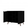 Manhattan Comfort Hampton 39.37 Buffet Stand Cabinet with 7 Shelves and Solid Wood Legs in Black Open