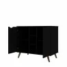 Manhattan Comfort Hampton 39.37 Buffet Stand Cabinet with 7 Shelves and Solid Wood Legs in Black Open - Manhattan Comfort Hampton 39.37 Buffet Stand Cabinet with 7 Shelves and Solid Wood Legs in Black Open